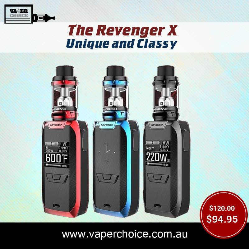 VaperChoice's tweet image. VAPORESSO REVENGER X STARTER KIT -220W -TOUCH SCREEN – 5ML NRG TANK

vaperchoice.com.au/product/vapore…