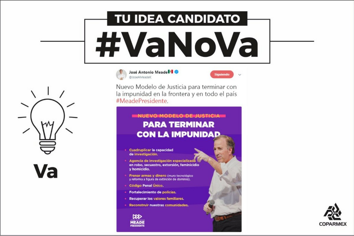 #VaNoVa ¡Va <a href="/JoseAMeadeK/">José Antonio Meade🇲🇽</a>! Va la instauración de un Código Penal Único en todo el País y las nuevas estrategias para control de tráfico de armas cpmx.me/2sckTvS  #ManifiestoMx
