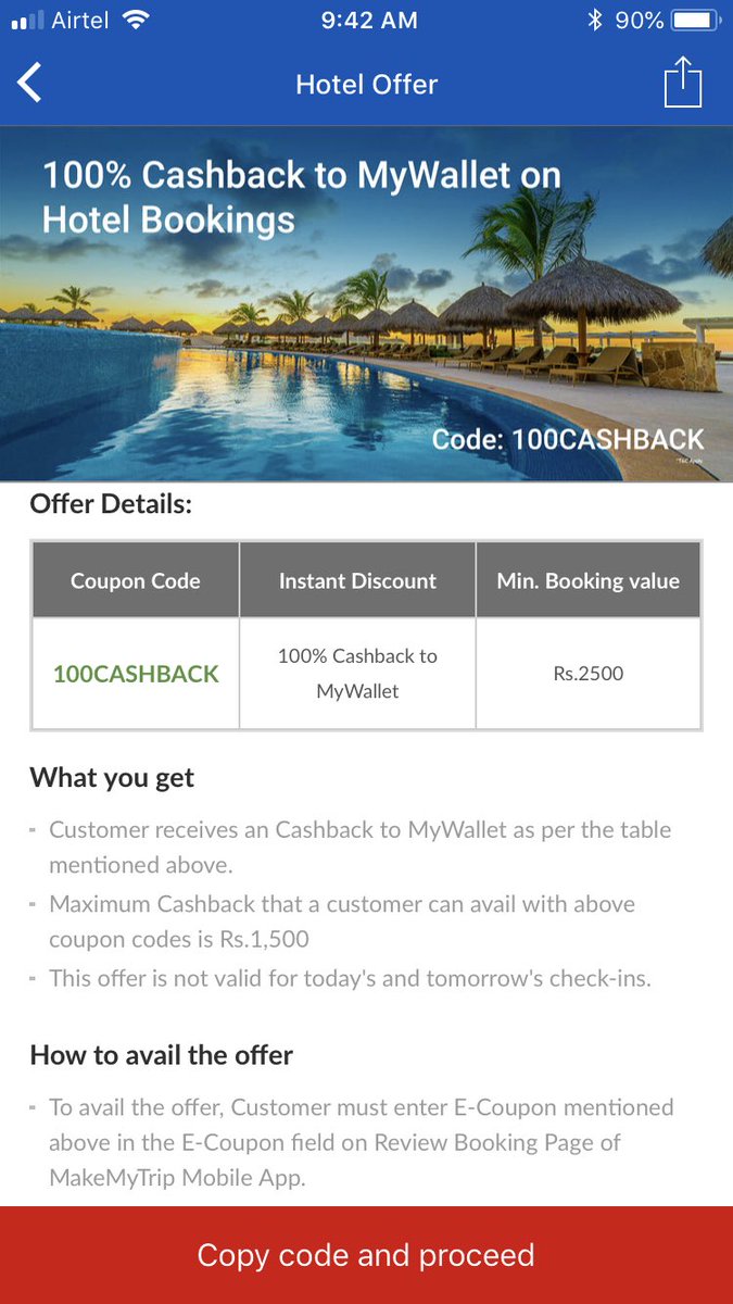 ank20's tweet photo. How on earth can I get 100% cashback with 2500/- min booking amt and 1500/- max cashback @makemytrip https://t.co/czUyI0a3nW