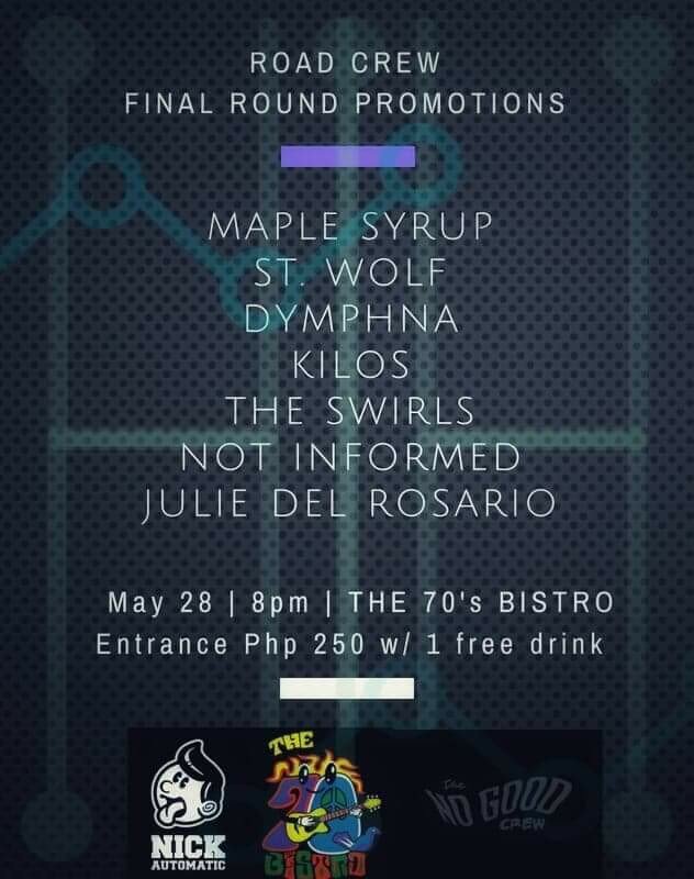 livemusicmnl's tweet photo. Happening this week (A Thread):

May 28 - @MapleSyrupPinas, @stwolfph, Dymphna, Kilos, The Swirls, @NotInformed, Julie Del Rosario. @the70sBistro 
May 29 
- @parokyaniedgar &amp; @glocdash9. @12MonkeysPH
- Unstapable. @the70sBistro 
- Mow's Open Siomaic. @Mows_Bar https://t.co/bmxTS2jbrm
