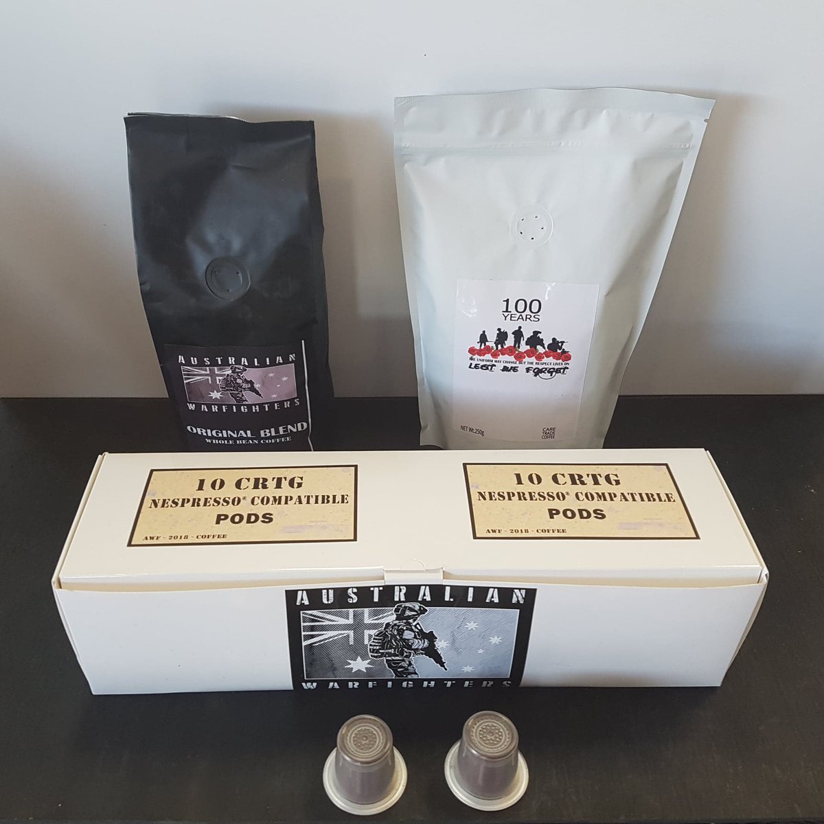auswarfighters's tweet photo. Australian Warfighters Coffee pods are out people.

Calibre-nespresso machines only.

https://t.co/bITYbbmNHt https://t.co/kC0SkR8kDJ