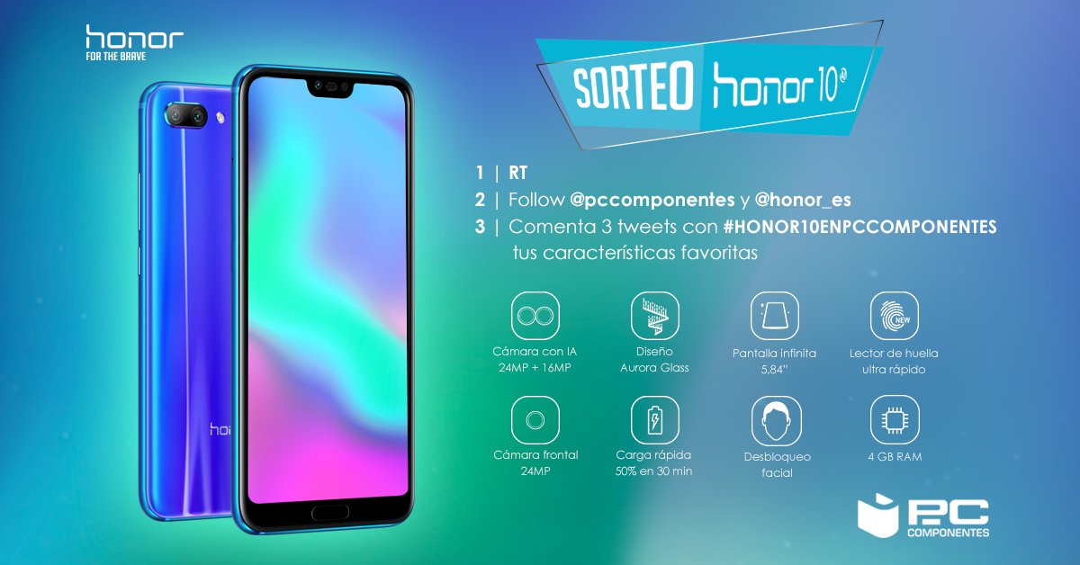 pccomponentes's tweet photo. 🎁¡SORTEAZO 🔥 Honor 10!🎁

👇Instrucciones:👇

1⃣RT + FOLLOW @pccomponentes + @honor_es 
2⃣Comenta 3 tweets con #HONOR10ENPCCOMPONENTES tus características favoritas.

🍀¡Mucha suerte!🍀

Bases en: https://t.co/yJwiVSRoK4 https://t.co/JjMwNlSpWZ
