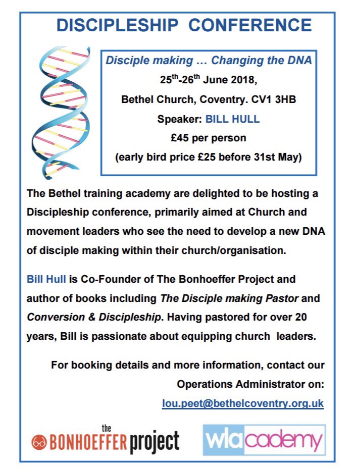 Have you booked your place on the Discipleship Conference 25th - 26th June? Early Bird tickets finish at the end of the month. Interested in cultivating a disciple making culture in the church or ministry where you serve? Please get in touch!