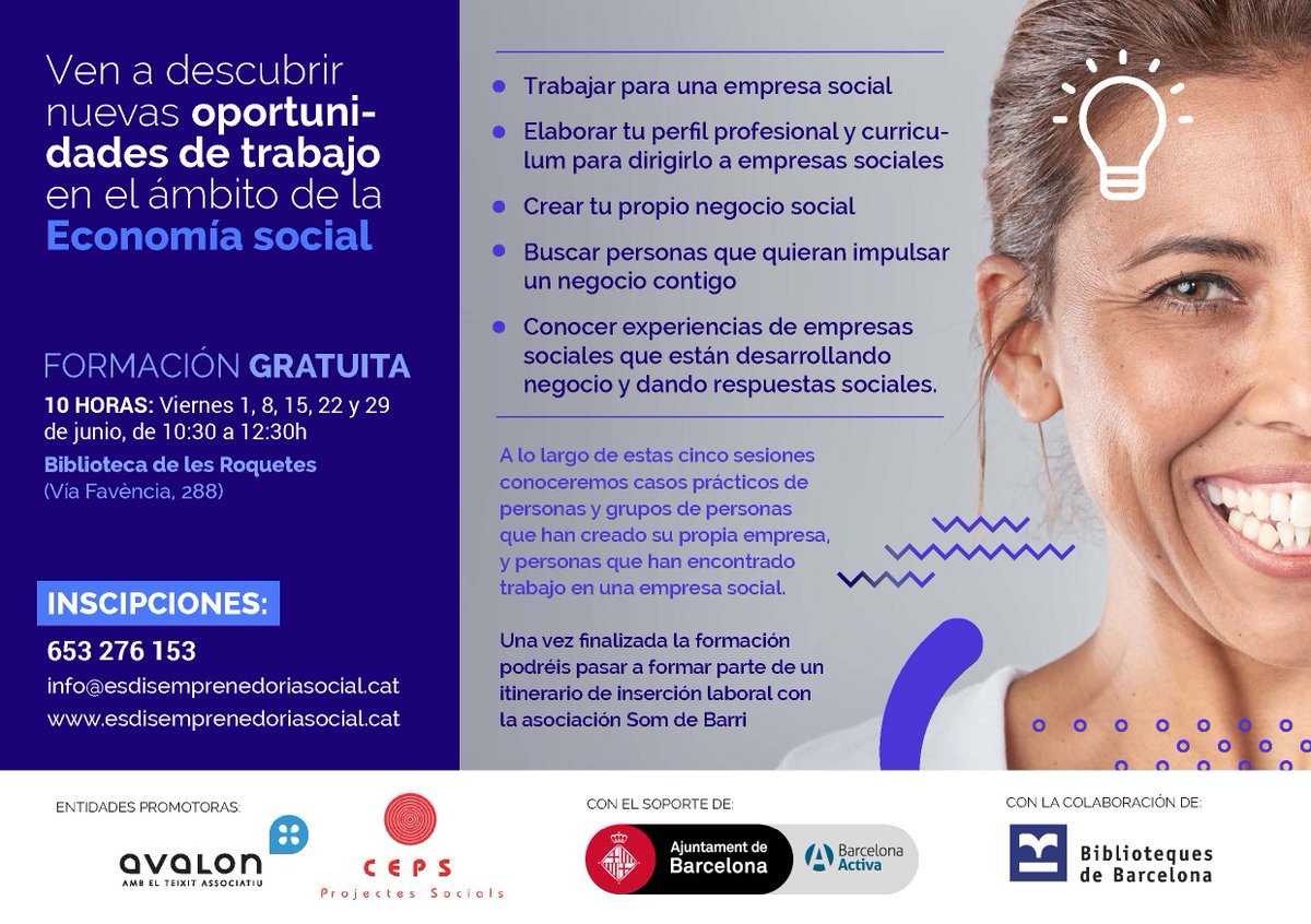 avalon_cat's tweet photo. #Economiacooperativa #EmprendimientoSocial otro camino para ofrecer y generar trabajo #NouBarris los dias 1,8,15,22 y 29 de junio de 10.30 a 12.30 H en la @BibliotequesBCN de Roquetas https://t.co/E6BZ6k6rHN
#ESDIS #Economiasocial Por favor, haced difusión https://t.co/N5FjkA9ZI2
