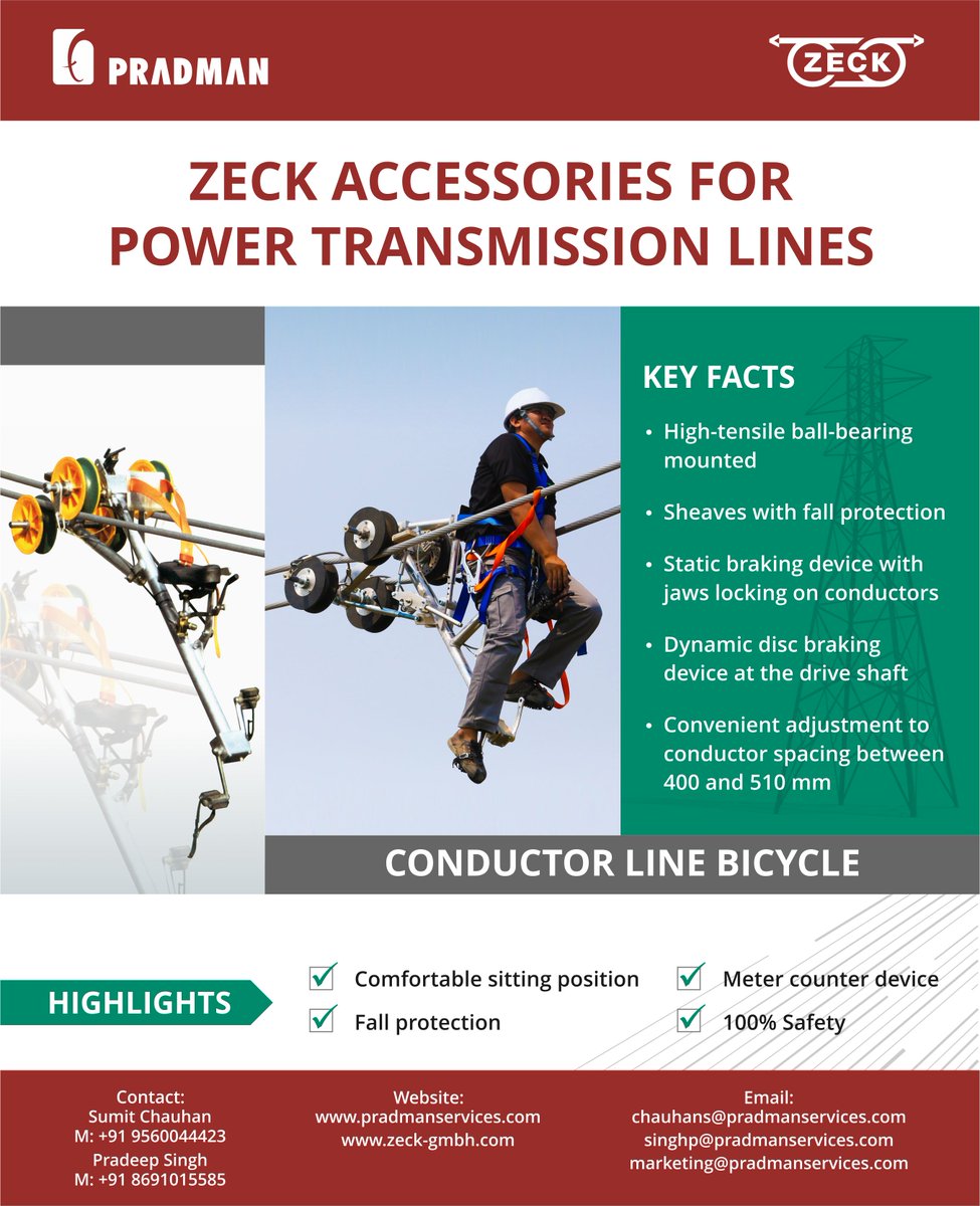 Pradmangroup's tweet image. Line Bicycles for the installation of spacers, vibration dampers and aircraft warning balls

 #powertransmissionline #construction #overheads #stringingtools #pradmanindia #zeckgermany