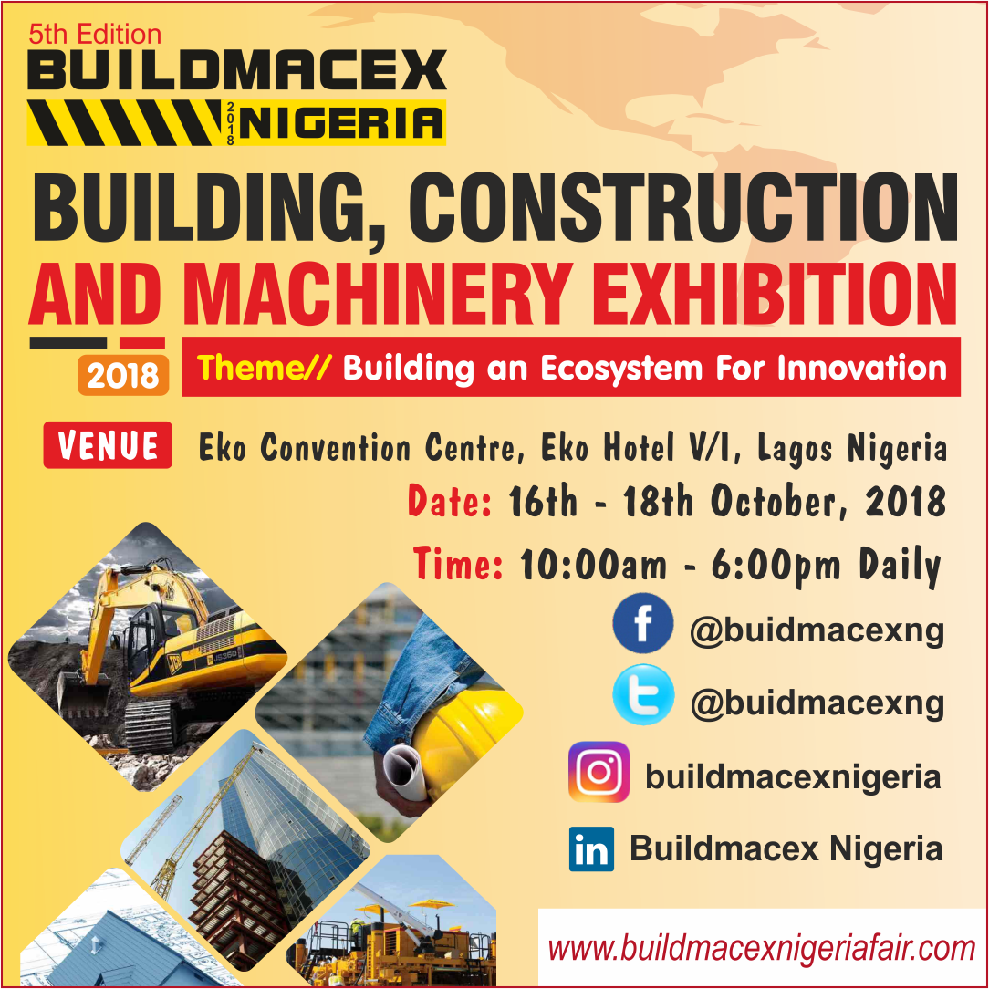 buildmacexng's tweet photo. Are you into Building,Construction and Machinery Business? or one of the following:*interested in the sector *A builder * An artisan * An Interior designer  and lots more.  #Buildmacex2018 #MondayMotivation  #NigeriaMourns visit https://t.co/m3P02LNhXe  ENTRY IS FREE. https://t.co/sMs4WgLdIt