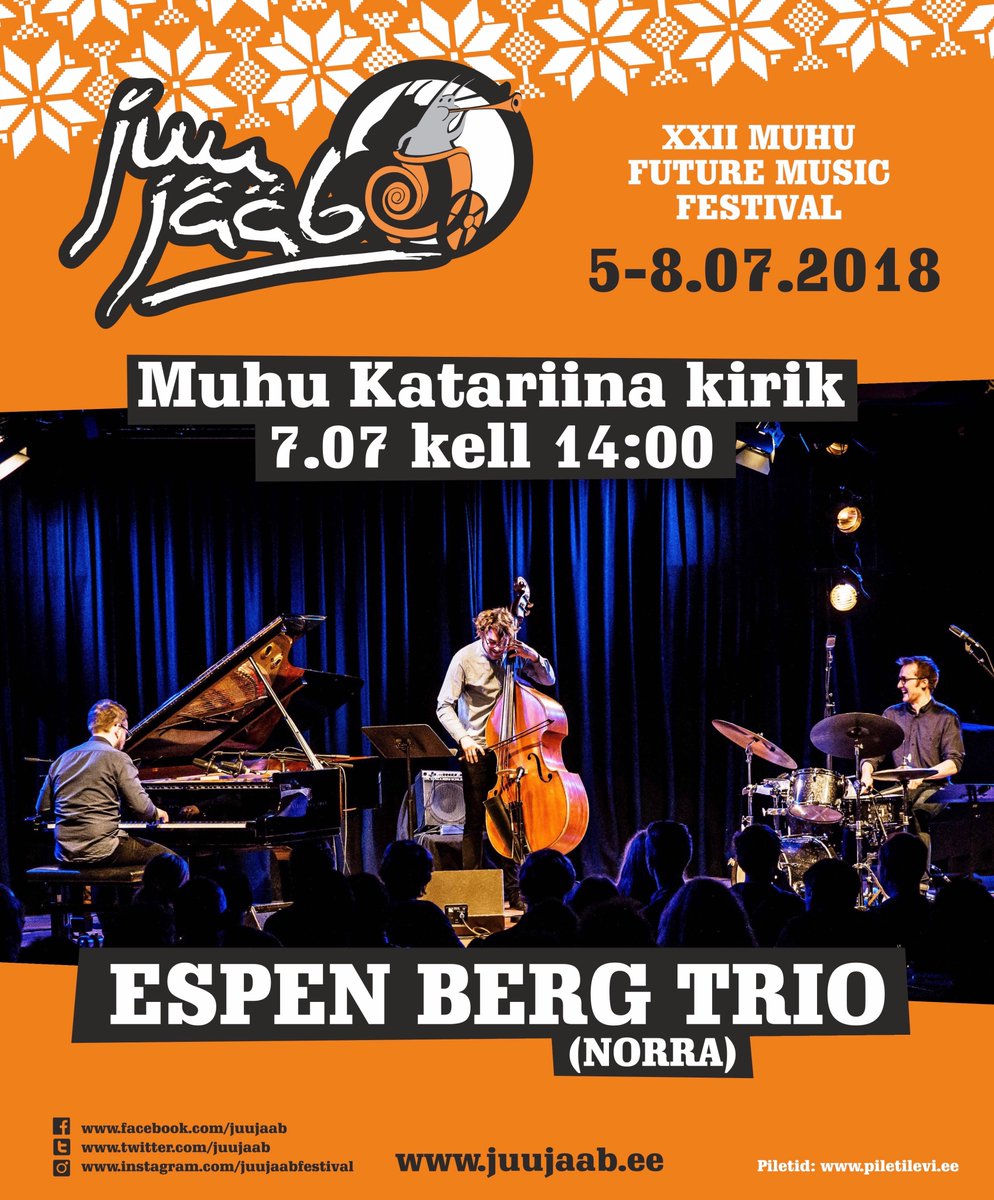 Espen Berg Trio (Norway) @ 22nd Muhu Future Music Festival JUU JÄÄB 2018
facebook.com/events/9900486… Tickets:piletilevi.ee/est/piletid/fe…