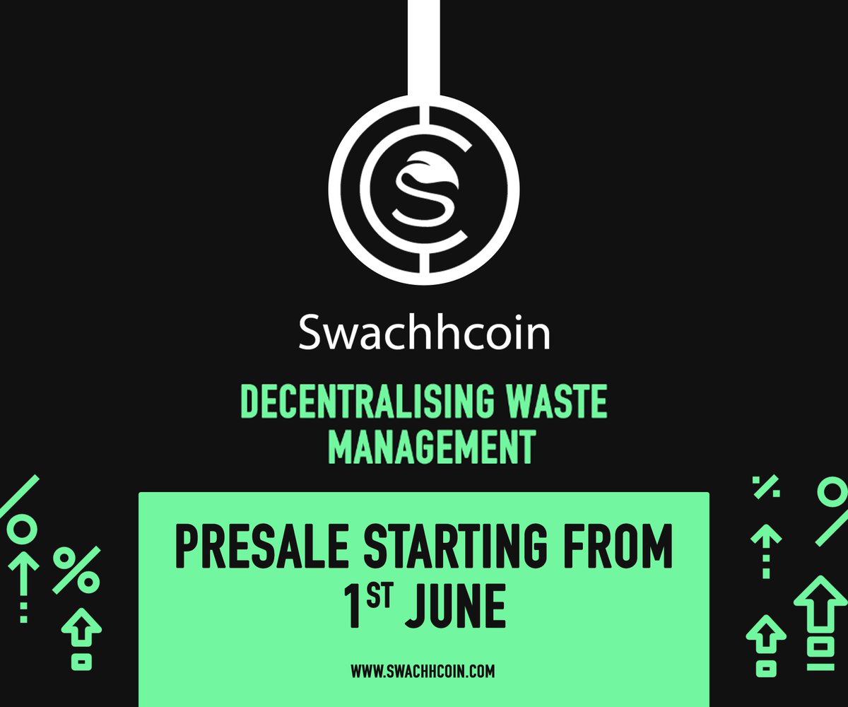 swachhcoin's tweet image. @Swachhcoin ICO Presale is starting from 1st June, 2018 ! Join us today to get whitelisted, reserving 47% discount on token sale and help us build our automated, decentralized Waste Ecosystem - swachhcoin.com/whitelist/
#Presale #Recycle #IoT #ico #blockchain
