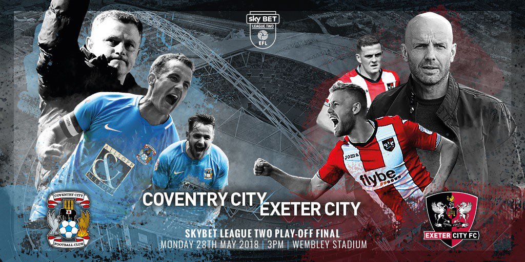 Coventry_City's tweet photo. It's Matchday!!! ⚽ The final game of the season and a huge match for the #SkyBlues as we face Exeter City in the Play-Off Final at Wembley!

PLAY UP SKY BLUES! 

#PUSB https://t.co/9r3EA4irjU