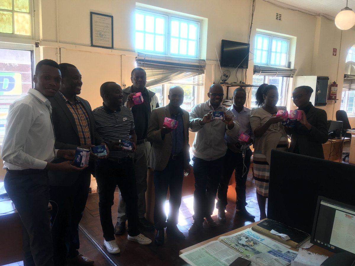Handing over of sanitary pads to the men at the Chronicle this morning.. <a href="/SNVZimbabwe/">SNV Zimbabwe</a>