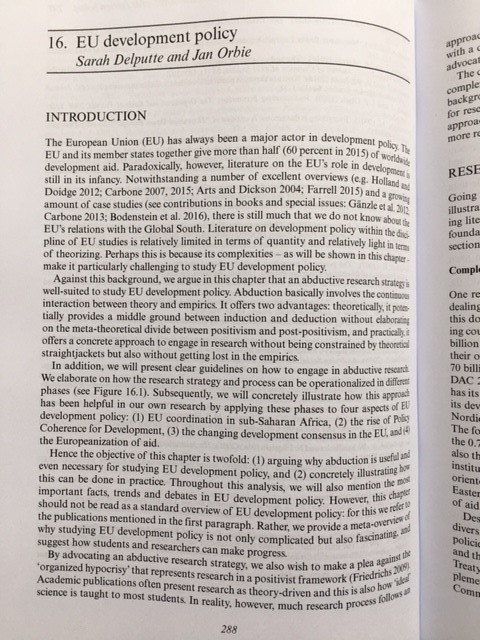 Great to see our chapter on #DevelopmentPolicy published in @ElgarPublishing Handbook on #Interpretitive Approaches to #EU goo.gl/KGFv5K  Plea for #abductive research and guidelines how to do it @SarahDelputte