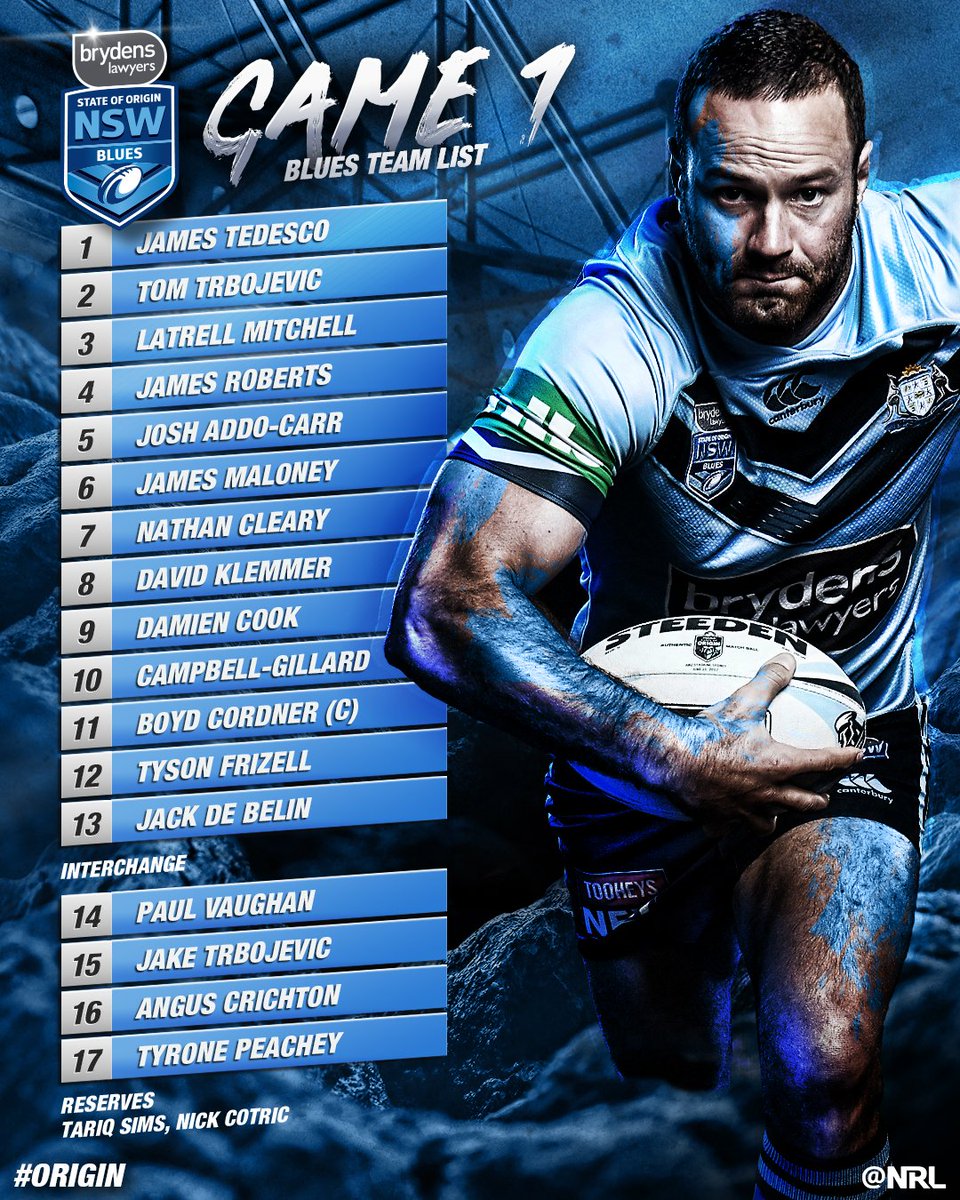 NRL's tweet image. The @NSWRL Blues have named their #Origin team for Game 1 at the @MCG!

nrl.com/news/2018/05/2…

#NRL