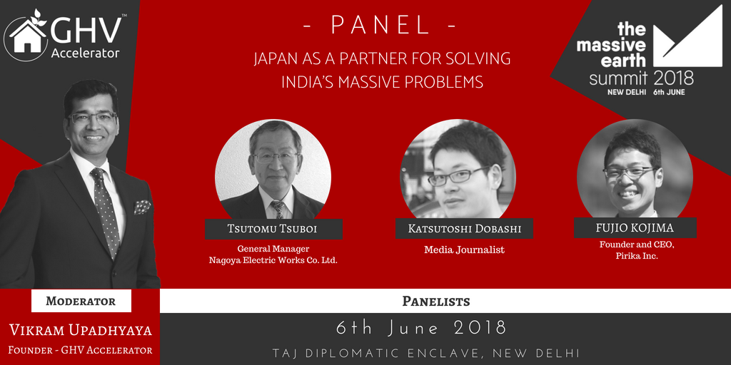 GHVAccelerator's tweet photo. GHV as a strategic partner of #MassiveEarthSummit2018, brings #Japanese expertise to solve #India’s Massive problems @VikramUpadhyaya #TsutomuTsuboi @dobatty @kojimafujio @massivesummit @UNEnvironment @startupindia @investindia @ianetwork @IndianVCA @IIIC_India #LetsSaveEarth https://t.co/Ac0RUfsxuB