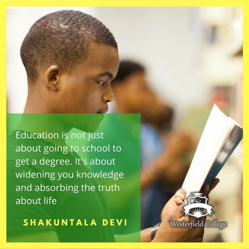 WFCollege's tweet image. Education is not just about going to school to get a degree. It's about widening you knowledge and absorbing the truth about life. It is way beyond the walls of the school. Be educated. Be enlightened. #westerfieldcollege