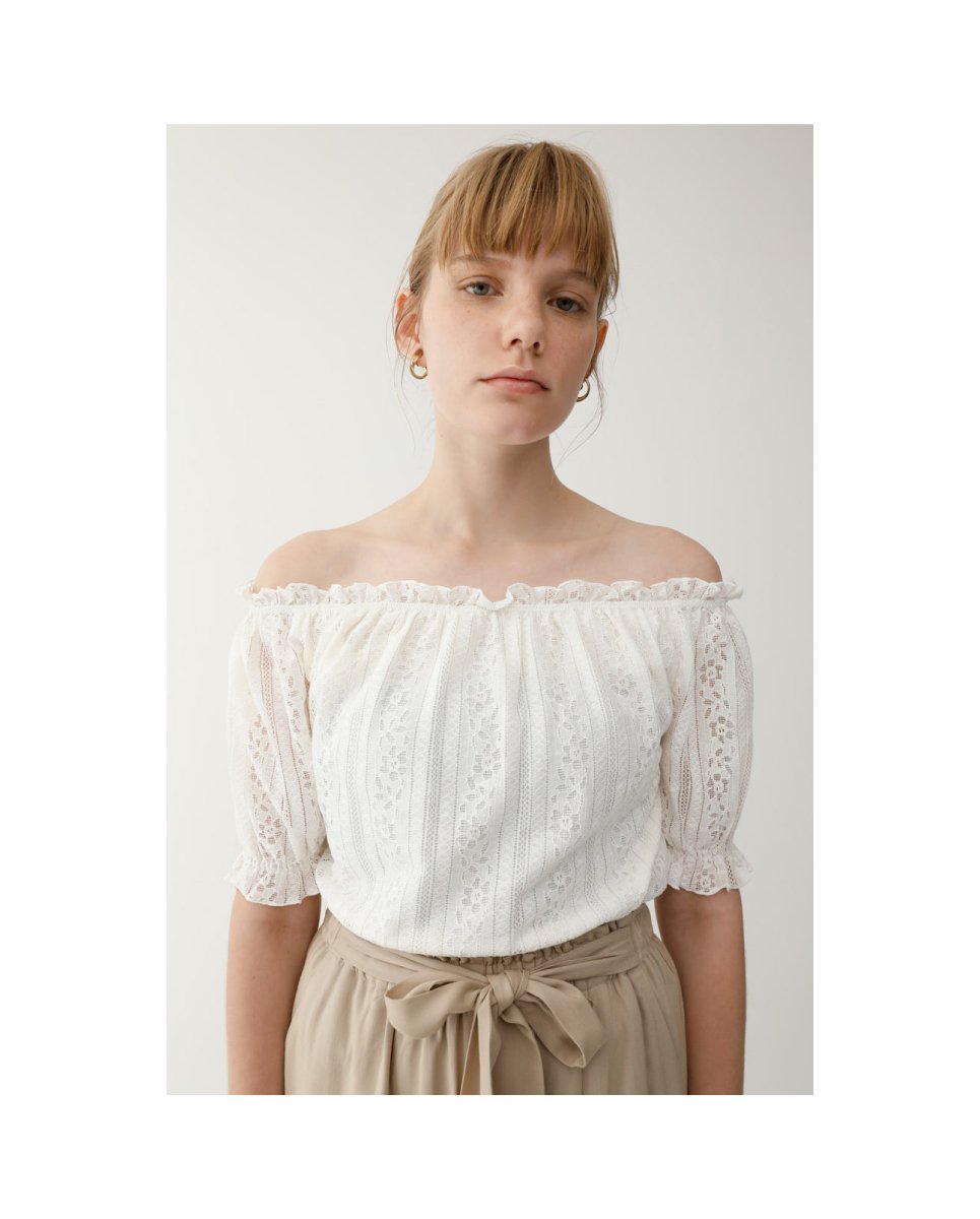 Moussy Official Moussy New In Lace Off Shoulder Top 010bsh80 1270 T Co sxwxgf6u ストライプ見えするレースを全体に使用したオフショルダートップス 少しふくらみのあるスリーブデザインが女性らしい雰囲気に 全国のmoussy店舗
