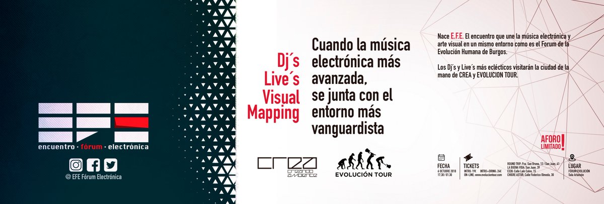 ForumEfe's tweet photo. Hola! Me llamo EFE, nos conocemos? 
Más de 6 horas de música electrónica, acompañadas de un espectáculo de visuales y mapping, dentro de un entorno privilegiado como es la sala Arlanzón en el @forumevolucion. 
Vas a dejar que te lo cuenten?
#Burgos 
🎟️ https://t.co/n5mfdD7ThL https://t.co/KJb0gJ4xY7