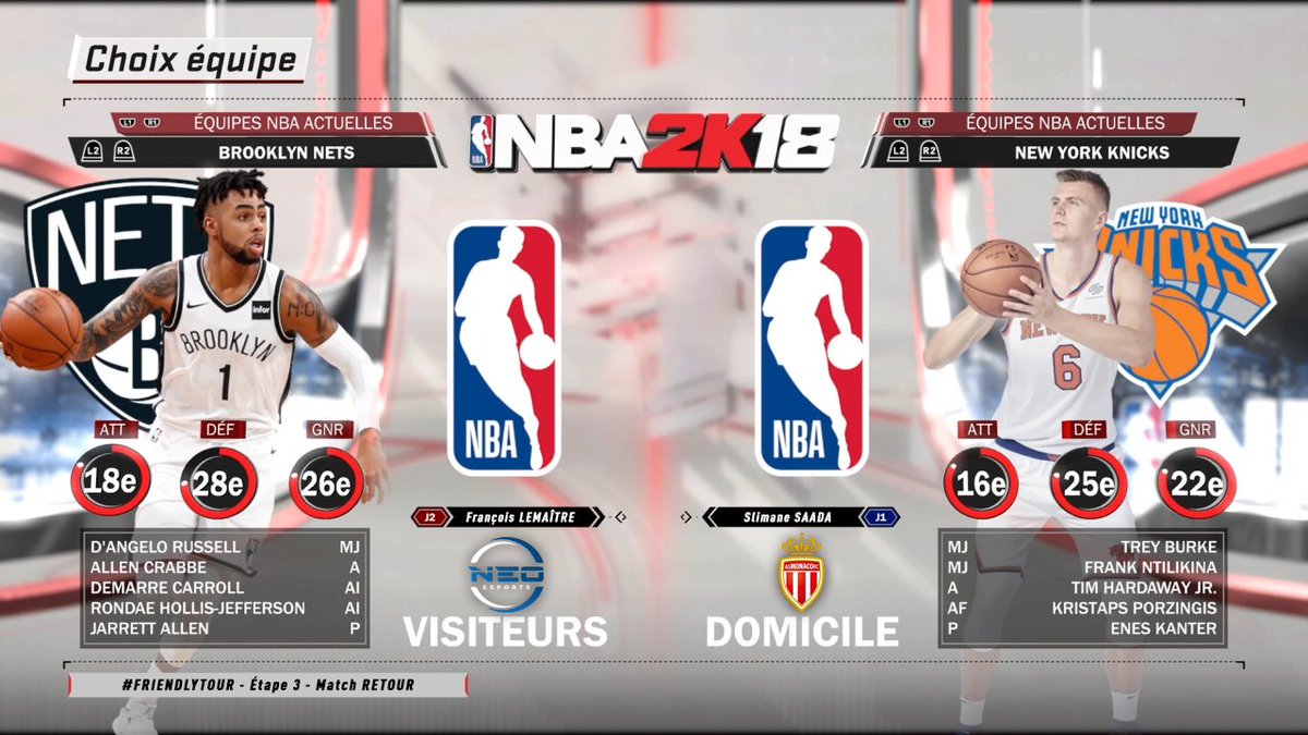ASMonacoEsports's tweet photo. H-1 ➡ Voici les équipes (attribuées au hasard) que @SlimShadyz15 & @LemaitreFran utiliseront lors de cette Étape 3 (Match RETOUR) du #FriendlyTour sur #NBA2K18 ! 🎮🏀 https://t.co/l02NBXHvPQ