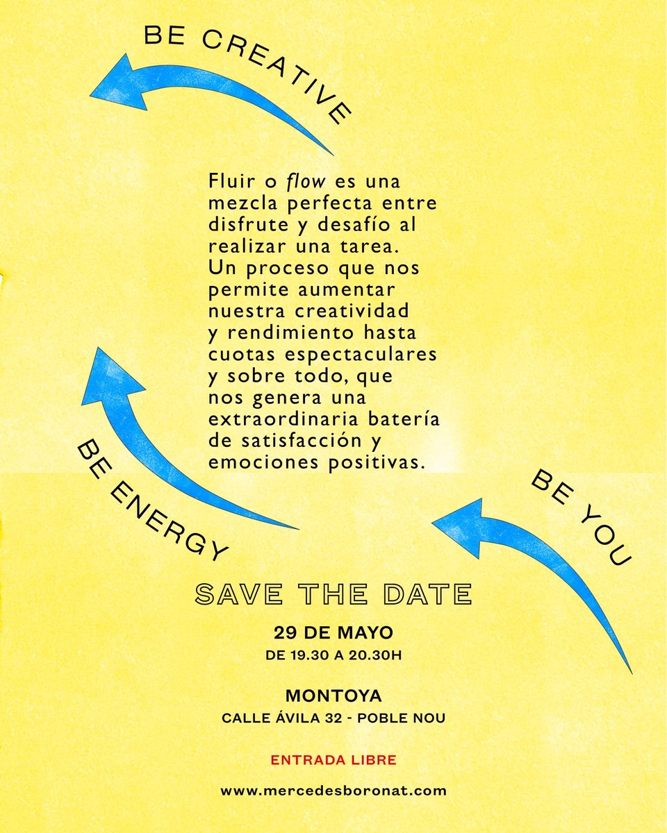 Mañana Mercedes Boronat estará en Montoya impartiendo una charla gratuita sobre cómo aumentar nuestra creatividad y rendimiento.
Más info y reservas: 
mercedesboronat.com/talk-1-29-mayo…