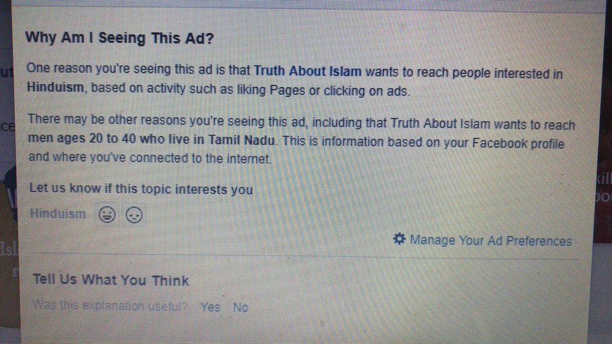 karupaiahthevar's tweet image. Today I was on Facebook and posts that advertise Islam as a better alternative to Hinduism and when I did some research on why I am seeing this, Facebook gave me this explanation. I am attaching the photo below.