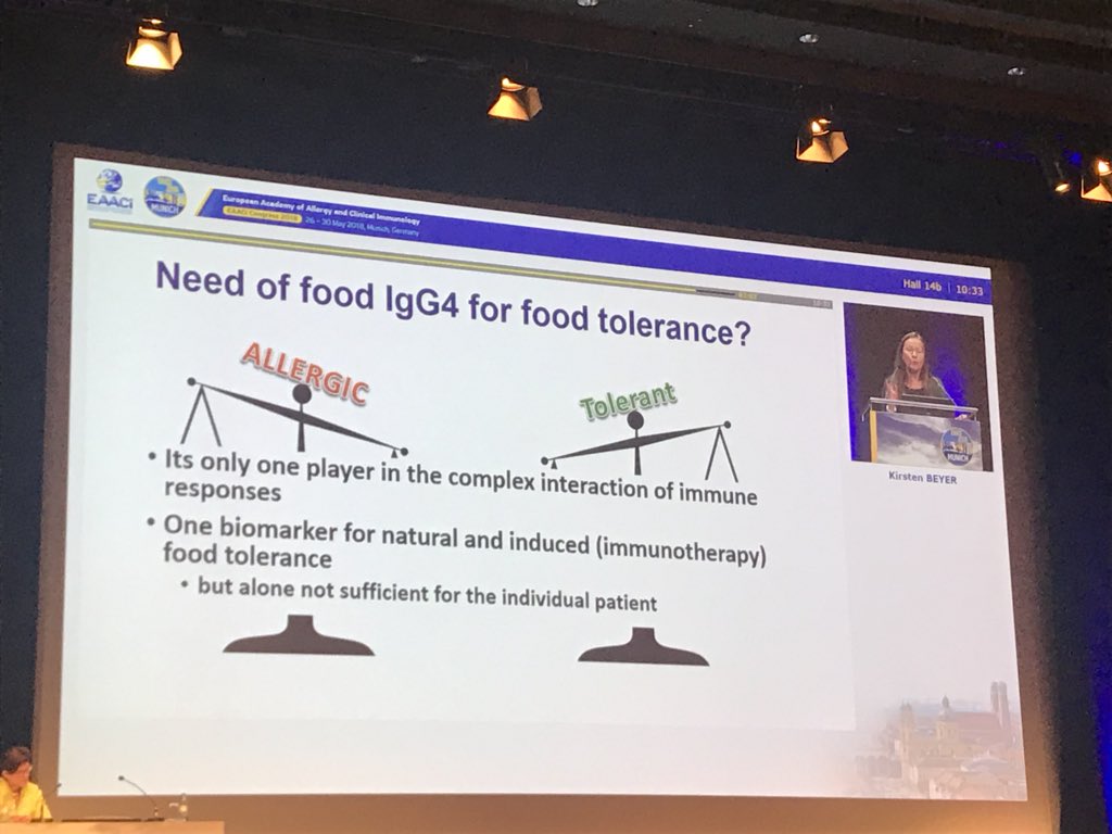 <a href="/hollyshaw80/">Holly shaw</a> <a href="/AllergyUK1/">Allergy UK</a> Food for thought- interesting presentation around the role of IgG4 for food tolerance #EAACI2018