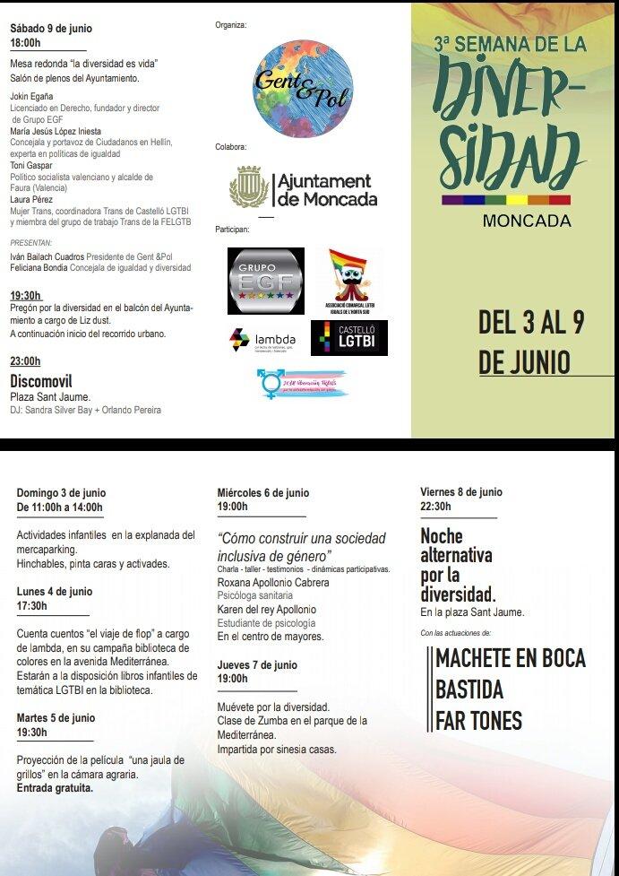 Moncadajove's tweet photo. 3ª SEMANA DE LA DIVERSIDAD @GentPolMoncada @AytoMoncada @ElTierno_es @radiosantjaume @ColegioSjaume @cerve_antull @PUBELMUR @AteneuMontcada @EDETANS @GayValenciaLGTB @SONDELLUNA1 @FDMMoncada @Festes_Cultura @CoppeliusDanza @dansesmoncada @uchceu @UMMoncada @CAMMoncada https://t.co/VYf3DHI31I