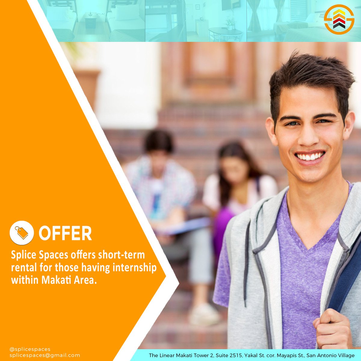 splicespaces's tweet photo. Having your internship at Makati?

Splice Spaces is the perfect place for you to Stay!
Book now!

Book now!

Standard Room: PHP1,799/Night [2 persons]

PH: +63 (2) 275 5627
Mobile: +63 929 076 1859
US: +1 (818) 963-5626
splicespaces@gmail.com

#SpliceSpaces #BudgetSpaceInMakati https://t.co/UIb2zS6gWu