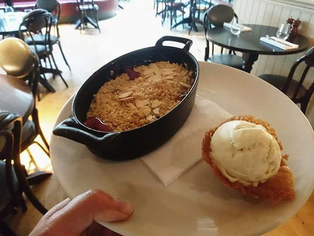 BrownsVCT's tweet photo. APPLE 🍎, CHERRY 🍒 &amp; ALMOND CRUMBLE. Served warm with a scoop of vanilla ice cream on a brandy snap basket. #sweet #dessert #Pudding #apple #cherry #Crumble #Almond #thirdcourse #afterdinner #treat #delicious #traditional #British #Victorialondon #car… https://t.co/WrP3zOp3hg https://t.co/hAWpvxUQpk