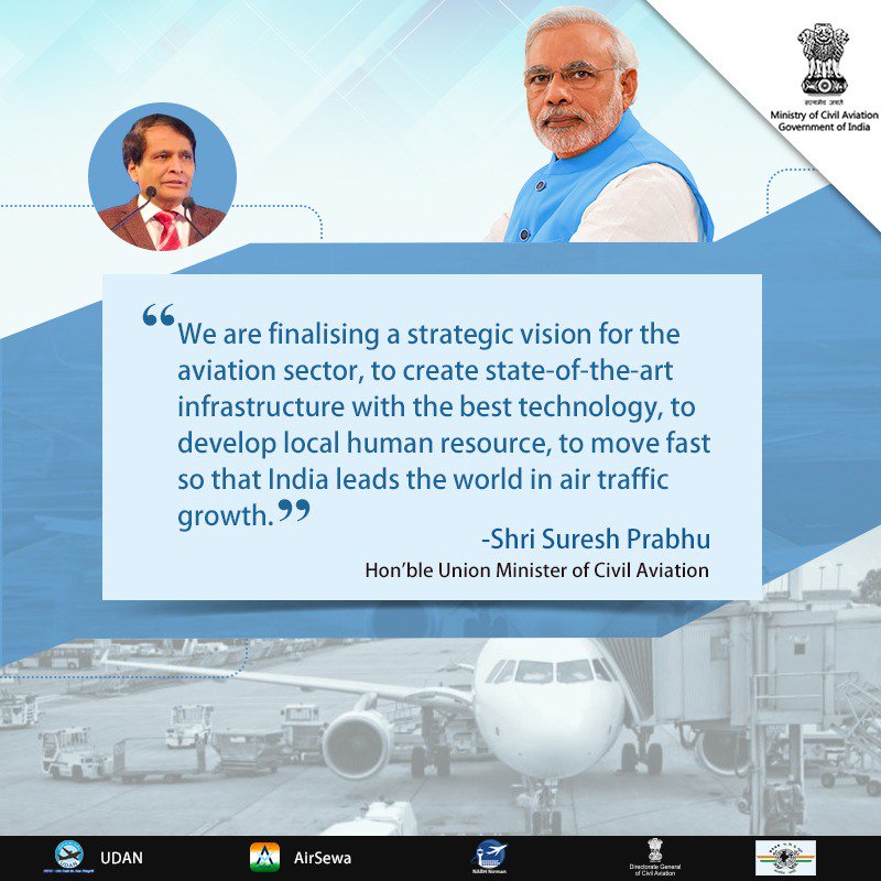 MoCA_GoI's tweet photo. We are finalising a strategic vision for the aviation sector, to create state-of-the-art infrastructure with the best technology, to develop local human resource, to move fast so that India leads the world in air traffic growth: HMCA @sureshpprabhu https://t.co/NSMFbrdRfV