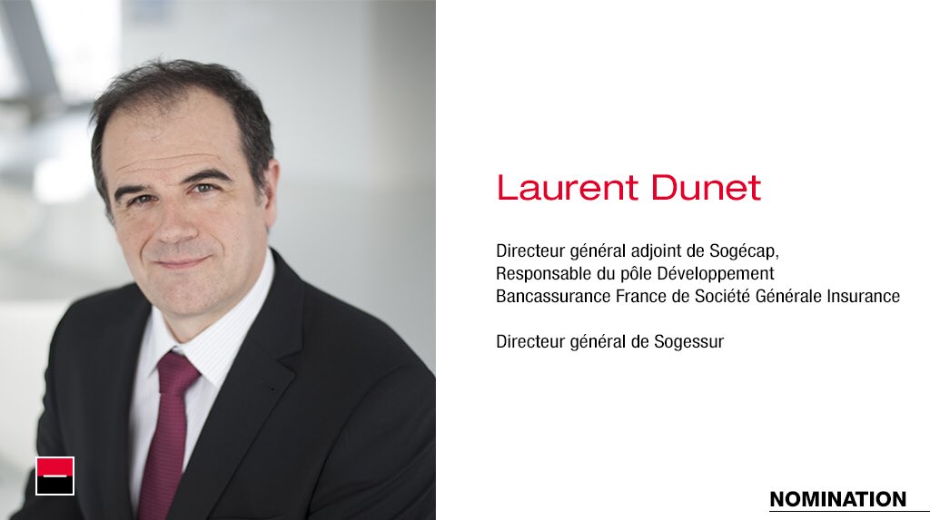SG_Assurances's tweet photo. [#Nomination] Laurent Dunet a été nommé Directeur général adjoint de #Sogécap. Laurent est Directeur général de #Sogessur et conserve la responsabilité du pôle Développement Bancassurance France de Société Générale Insurance https://t.co/7S3rdSFVDY