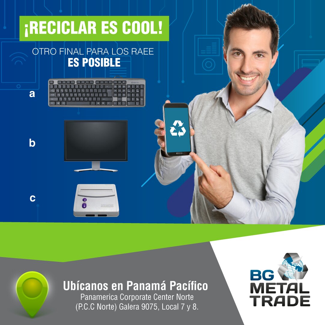 BGMetalTrade_'s tweet photo. Renovamos, reducimos y reciclamos, recuperando los minerales contenidos en la 
chatarra electrónica de manera responsable con el ambiente. Contáctanos ya si te quieres sumar como recolector. #somosbgmetaltrade #latam #panamarecicla #panamacity https://t.co/SKFJPrGn3r