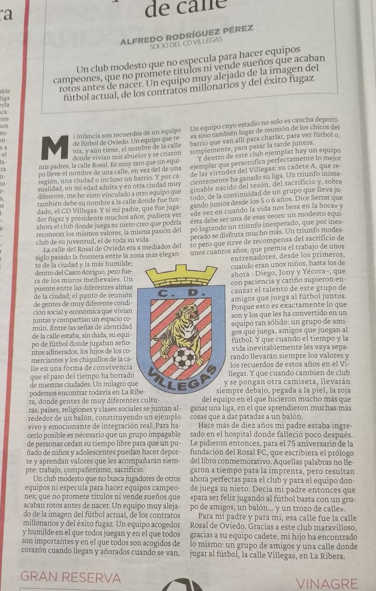 angelchampi's tweet photo. Texto muy emotivo q nos muestra la grandeza de un extraordinario club como el @VillegasCD, menuda pluma tiene el amigo @alfrod66 !!! Enhorabuena Alfre !!! 😉👏👏👏👏 https://t.co/AYUxl1m9bz
