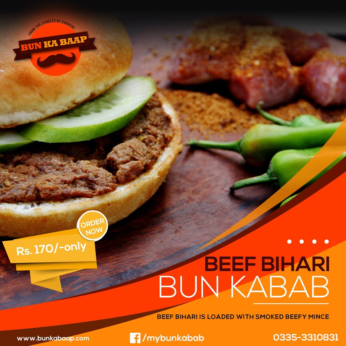 BunKaBaap's tweet photo. Have you tried the yummy, spicy and tasty Beef Bihari Bun Kabab ever? If not, Bun Ka Baap is serving one of the yummiest.  #BunKaBaap

Order Now: 0335-3310831
For Dine-In &amp; Take Away: Visit Chota Bukhari, Phase 6 DHA 
For Take Away: Visit Chase Jail Chowrangi. https://t.co/CTeJwtqm5r