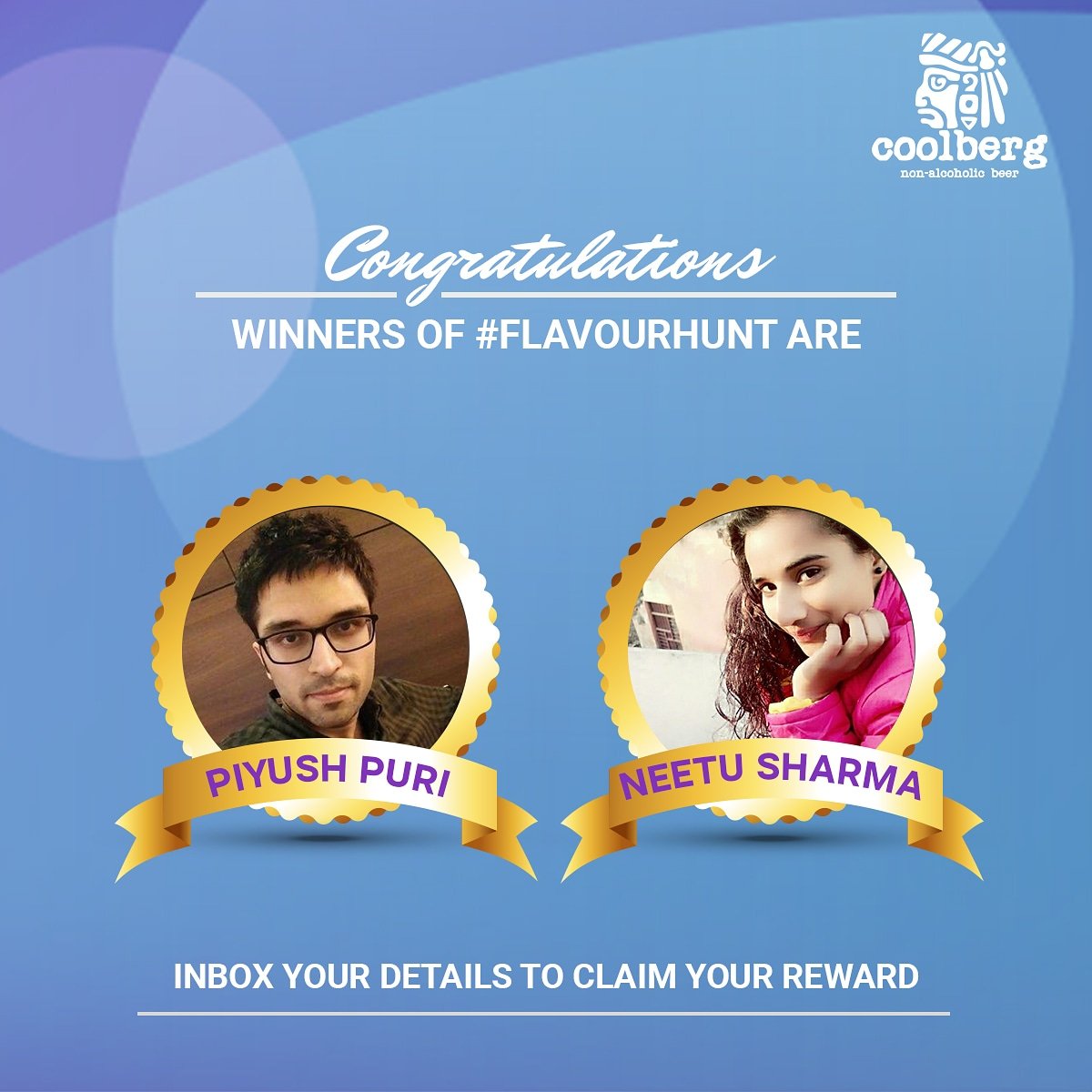 coolberg_india's tweet photo. Coolberg extends heartfelt congratulations to Piyush Puri and Neetu Sharma for winning our Flavour Hunt contest. Inbox us your details and avail your rewards. Keep chilling with our cool flavoured non-alcoholic beer.
#Coolberg #Winners #Congratulations #Flavourhunt https://t.co/hdXzSaVikc