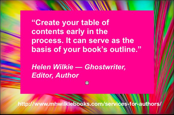 HelenW35's tweet photo. Your Table of Contents will help you outline your book. Write it early in the process. Need help? Follow the link.  https://t.co/c6qrTw6HwM https://t.co/3WBhDeadCu