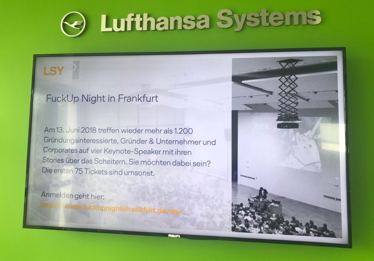 dputsche's tweet image. Am 13. Juni findet die nächste Ausgabe der FuckUp Nights Frankfurt statt. Ihr Unternehmen soll wie Lufthansa Systems im Bereich Fehlerkultur vorwärts kommen? Dann ist unser Patron-Package genau das Richtige: fuckupnightsfrankfurt.de/patron/