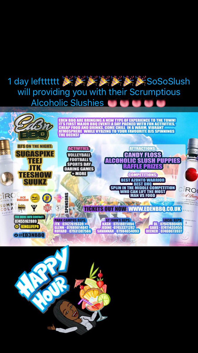 Gabss_oxo's tweet photo. 1 dayyyy left 🎉🎉🎉🎉🎉 &amp; SoSoSlush will be coming down to NN2 to provide you with our Alcoholic Scrumptious Slushies 👅👅 #Ed3nBBQ #NN2ACS  kindly follow our insta @sososlush https://t.co/r3nEeBhZ9Z
