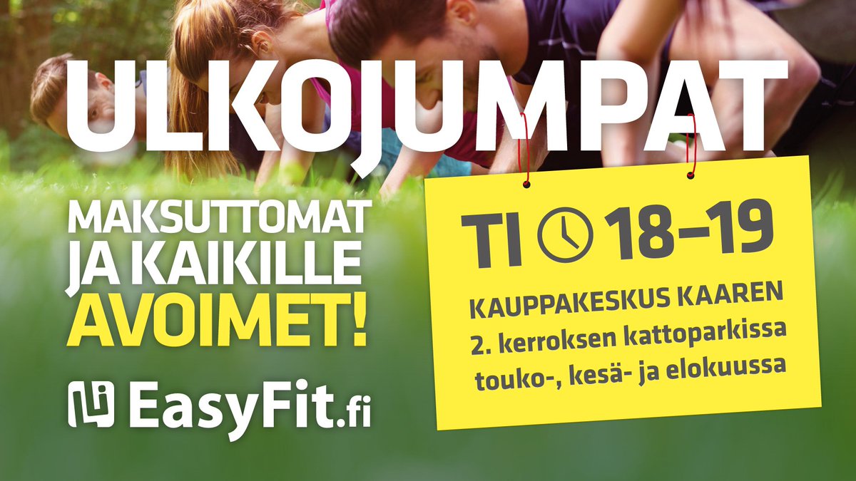 Huomisesta alkaen hikoillaan taas tiistaisin Kaaren kattoparkissa 🤸‍♀️🏋️‍♀️. Tervetuloa jumppaamaan klo 18-19. #kaari #easyfit #ulkojumppa