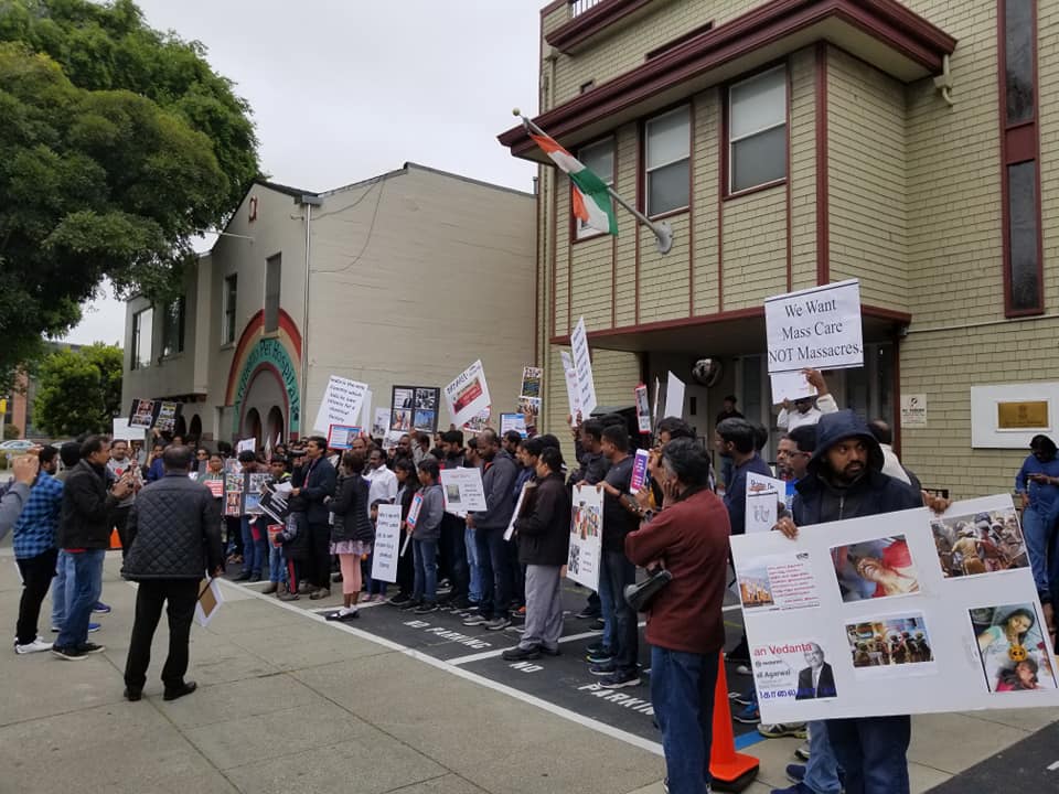 NRI Tamils in #SanFrancisco Bay area protest in-front of #IndianConsulate against #TuticorinKillings