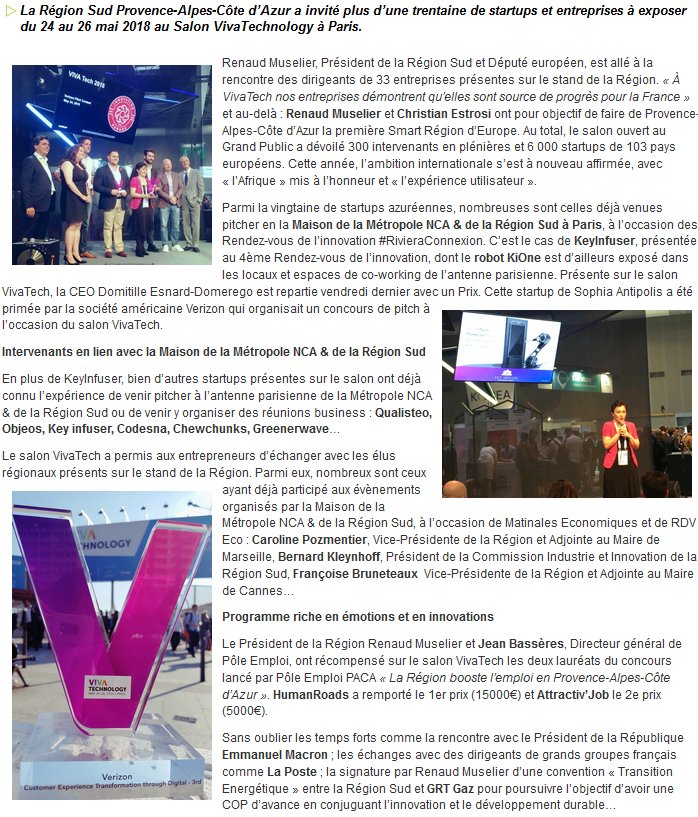 MatinalecoATLAN's tweet image. bit.ly/29kzM7S : Retour sur le salon @VivaTech : des startups azuréennes lauréates à l’honneur, à l’image de @keyinfuser ! #innovation #entreprises #territoire #expo #Paris @regionpaca @MetropoleNCA @CCIcotedazur @VirginieAtlan @cestrosi @RenaudMuselier