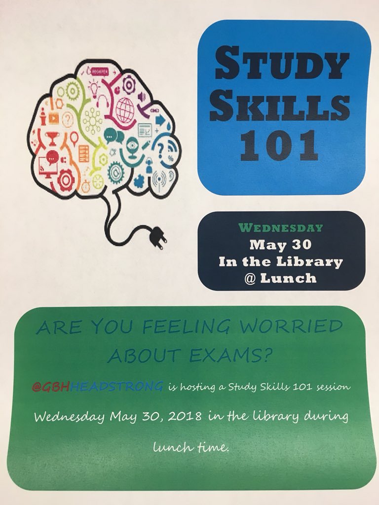 Nervous about exams? GBH Headstrong will be having a study skills session on Wednesday in the library to help get you ready for your exam... snacks will be provided, hope to see lots of people there!🍓🍪😊🙌🏼📚