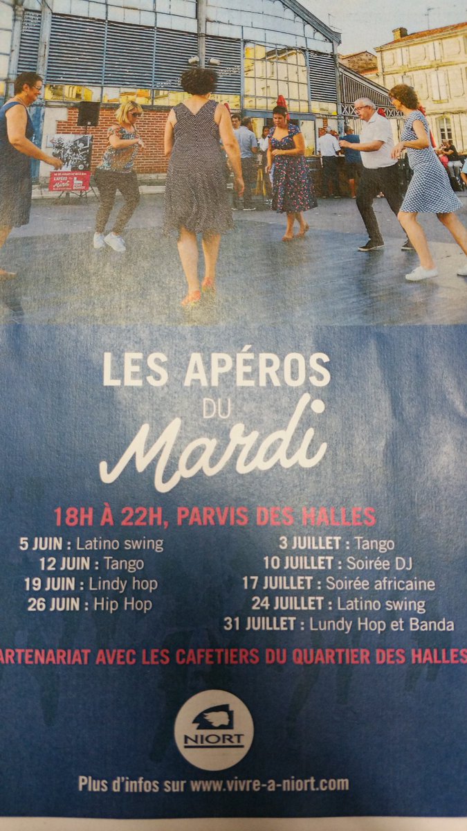 Mairie_Niort's tweet photo. #Niort Les Apéros du Mardi reprennent du 5 juin au 31 juillet, de 18h à 22h, en partenariat avec les cafetiers du quartier des halles #LeBloom, #LeParvis, #LeBarduMarché, #PlacedesHalles, #AuBonCru. Rv sur le parvis des halles https://t.co/PwckzOYgCO