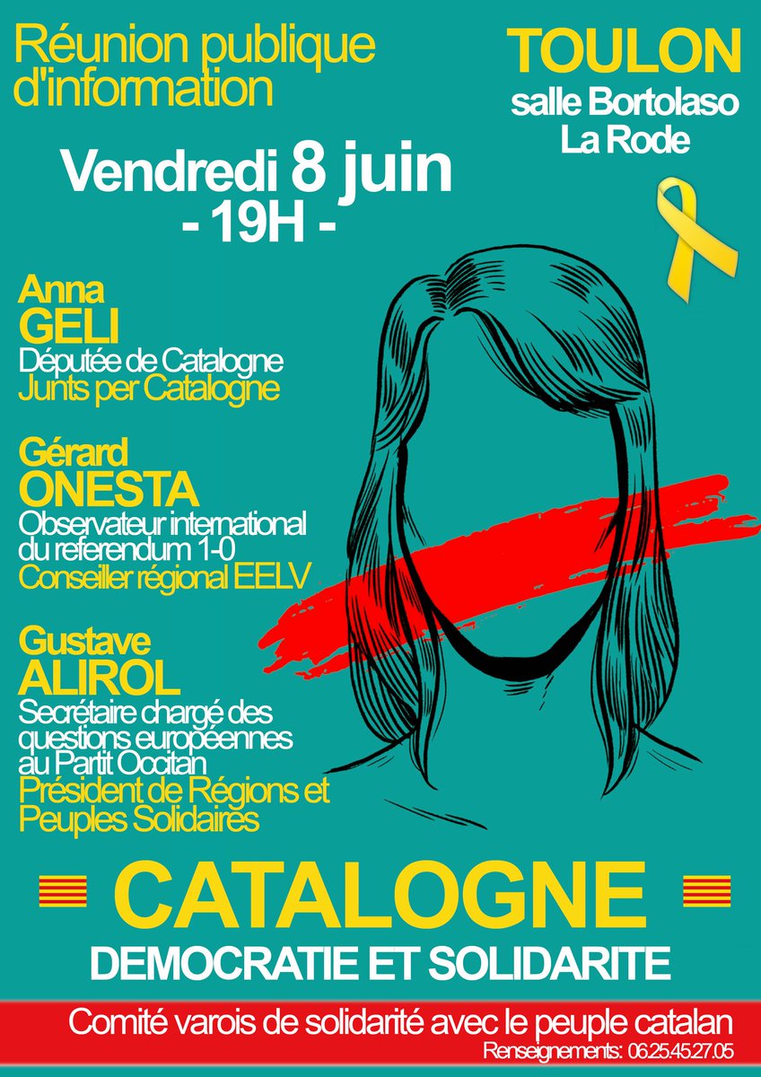 A vos agendas: le #08juin sur Toulon le <a href="/Colsolcat83/">Collectif 83 de solidarité avec le peuple catalan</a> organise une exceptionnelle réunion d'information et de solidarité avec le peuple catalan #SOLIDARITAT #Democràcia #Catalunya #Llibertat #LlibertatPresosPolítics #amistatoccitanocatalana #juntspercatalunya