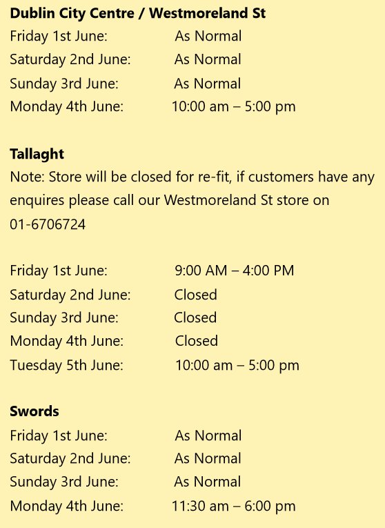 No1 Currency Ireland On Twitter June Bank Holiday Opening Hours - 