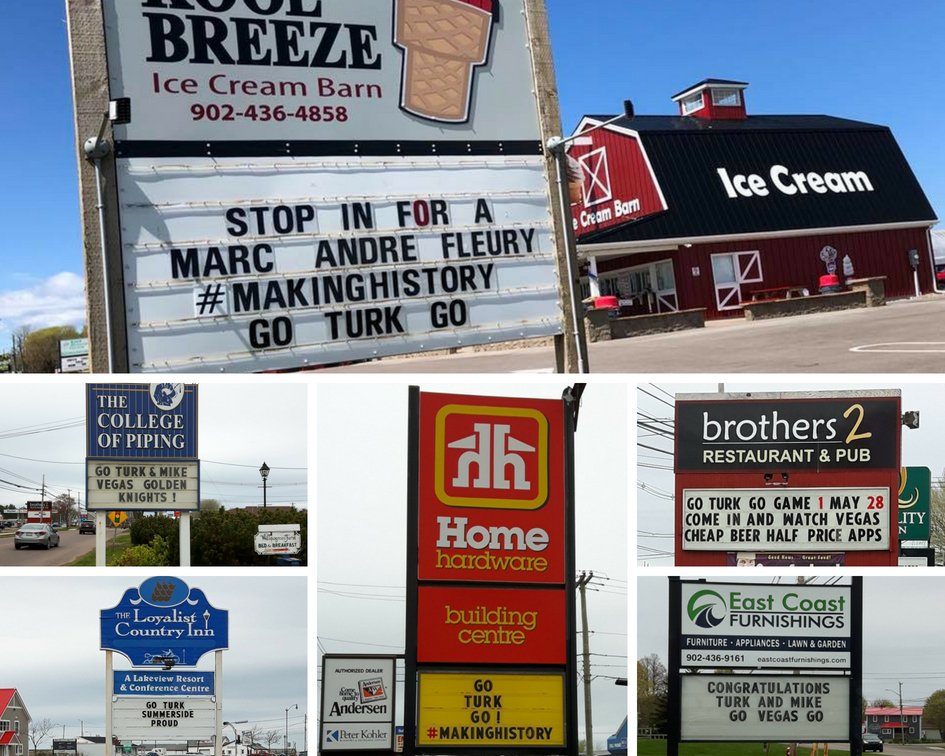 chooseSside's tweet image. Lots of support being shown for Turk and the Golden Knights around Summerside ! GO TURK GO! Game 1 starts tonight, will you be watching ? #Makinghistory #ChooseSummerside