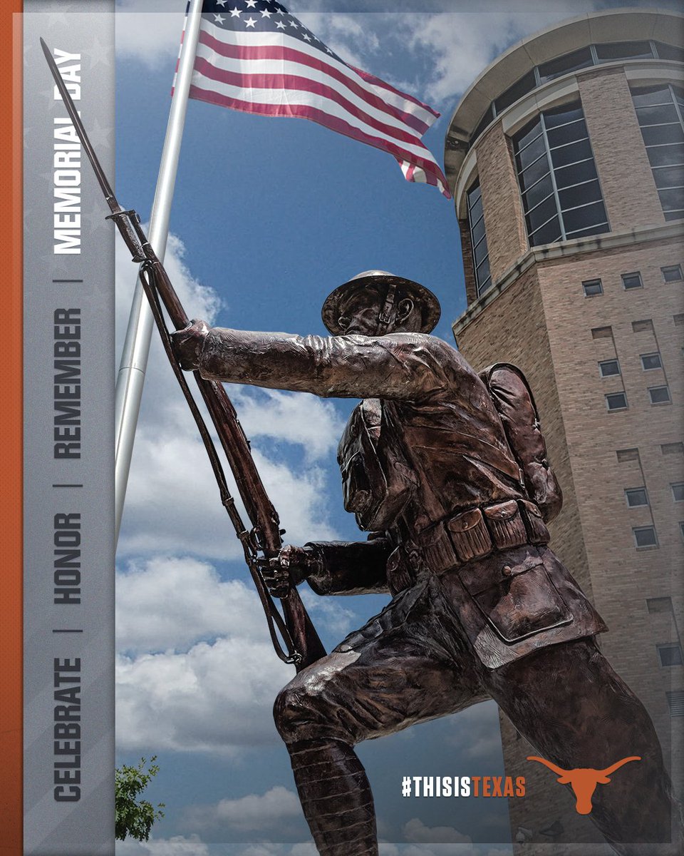 TexasLonghorns's tweet photo. On #MemorialDay the Longhorns honor and remember the men &amp; women that made the ultimate sacrifice to protect our American freedoms. Thank you from all of Longhorn Nation. 🤘🇺🇸 https://t.co/ElzINOSBY4