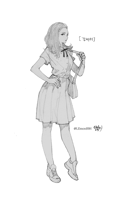 오늘자 낙서~! ^///^ 오늘은 #마음_준_트친_여고생화 이 해시태그 그림 그려왔어요~! 