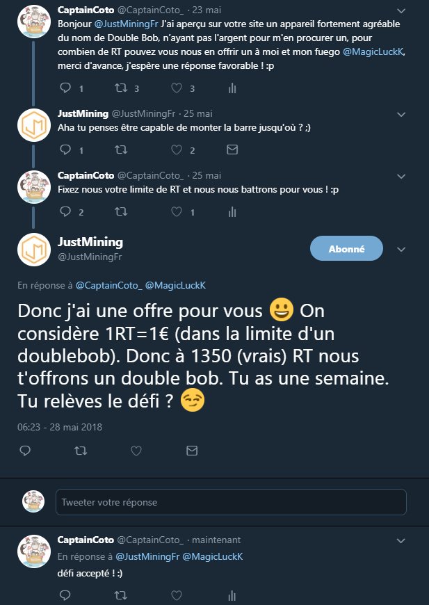 Plastibulle's tweet photo. Let's go ! 1350 RT en 1 semaine pour @JustMiningFr ! :p https://t.co/tsjaAx4OOK