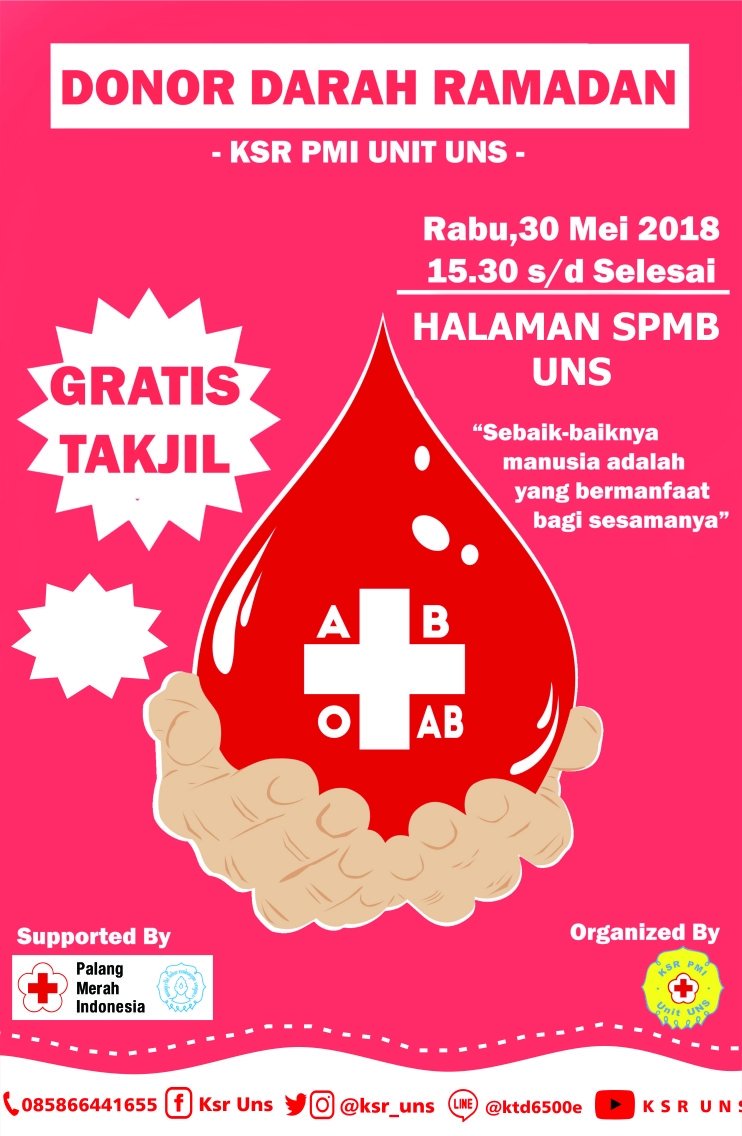 Uzivatel Ksr Pmi Unit Uns Na Twitteru Ksr Pagi Donor Darah Rabu 30 Mei 2018 Halaman Spmb Uns 15 30 Wib Selesai Sebaik Baiknya Manusia Adalah Yang Bermanfaat