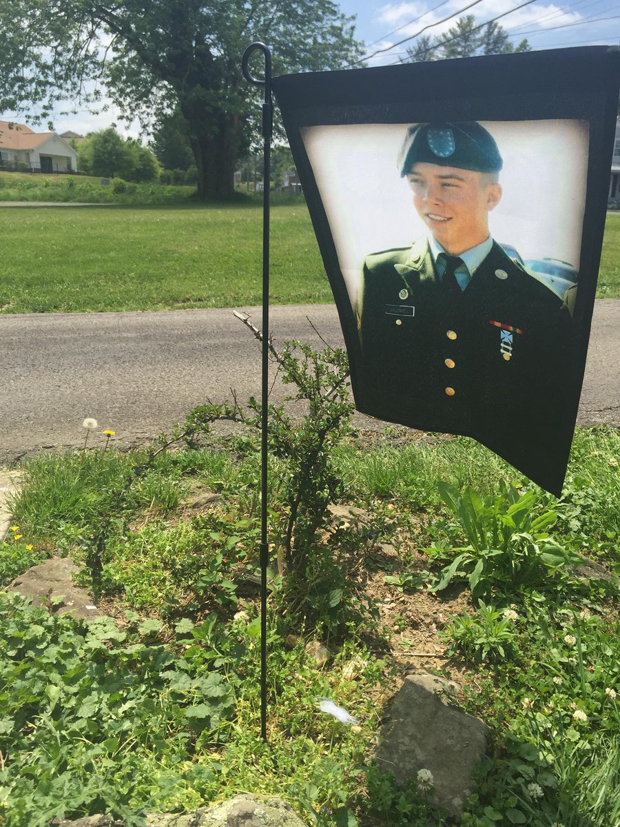 HoustonFest's tweet image. A flag with a picture of Houston in uniform. We honor all of those who have died serving for our freedom. #memorialdaymatters