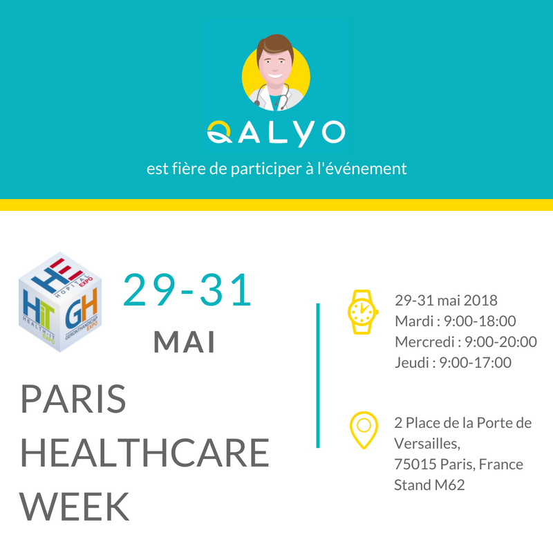<a href="/Qalyo_App/">QALYO</a> est heureux de participer à la <a href="/ParisHealthcare/">ParisHealthcareWeek</a> Healthcare Week à la Porte de Versailles du 29 au 31 mai! Venez-nous voir au stand M62. #Healthcare #esante #parishealthcare #innovation #qalyo